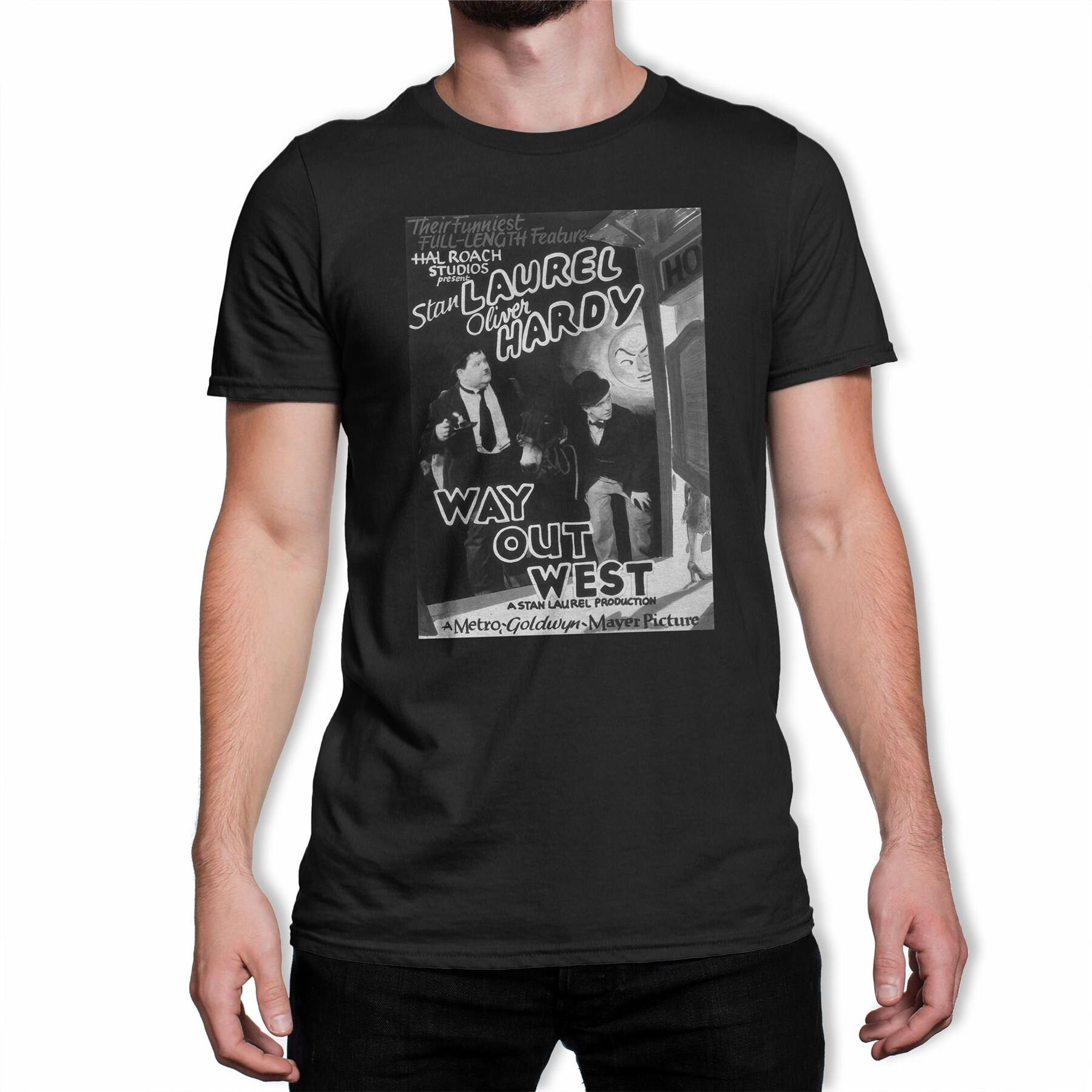 Image of Laurel & Hardy Black & White Way Out West Men's T-Shirt
