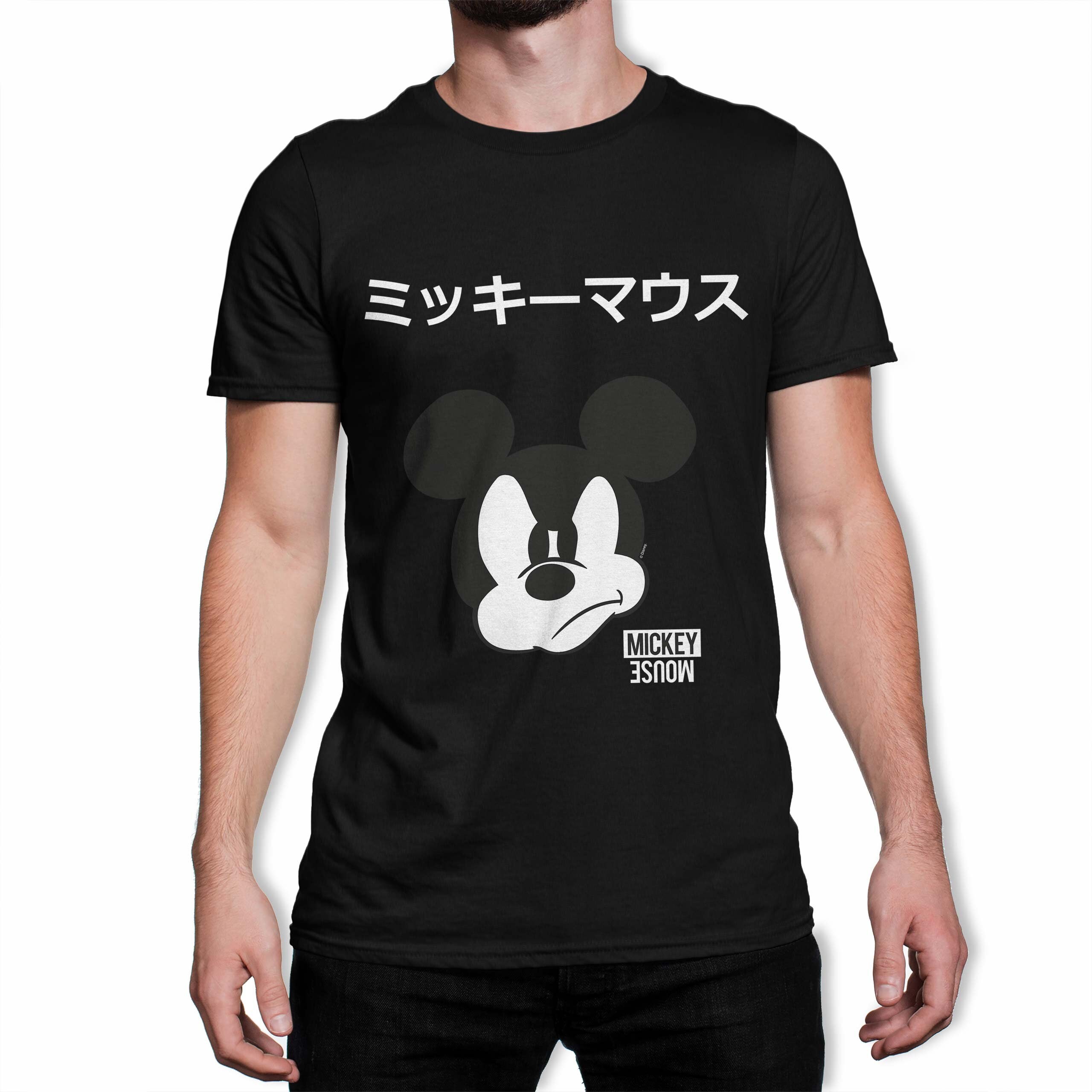 Image of Japanese Mickey Mouse Outline Men's Black T-Shirt