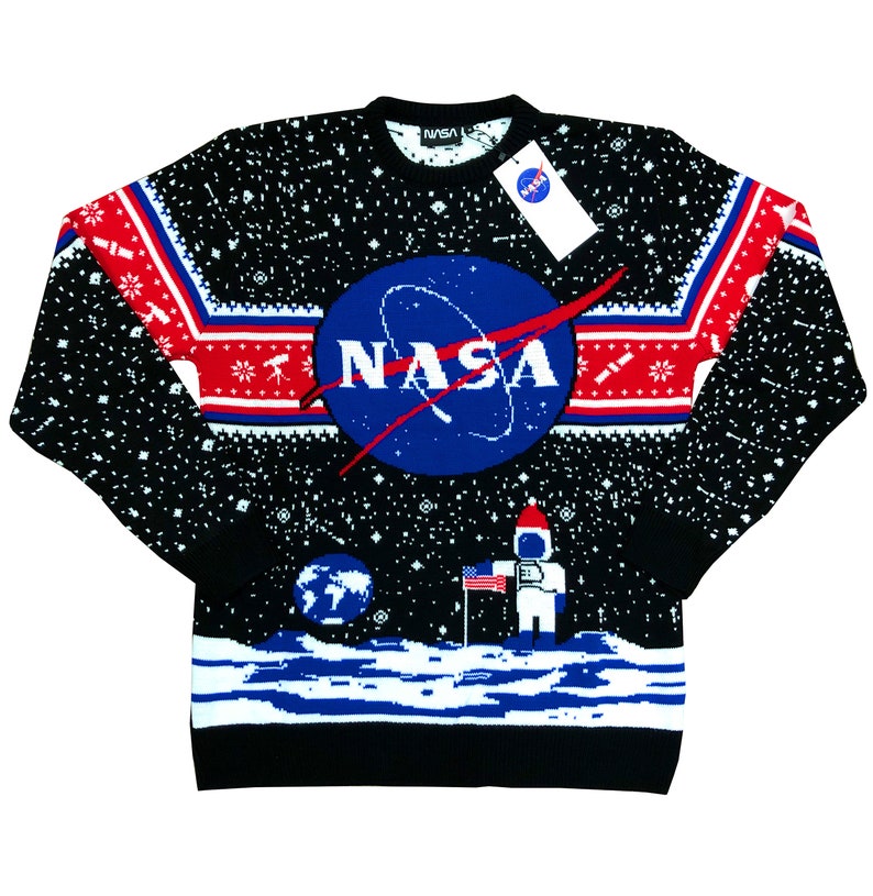NASA Space Man Red & Blue Knitted Christmas Jumper Etsy