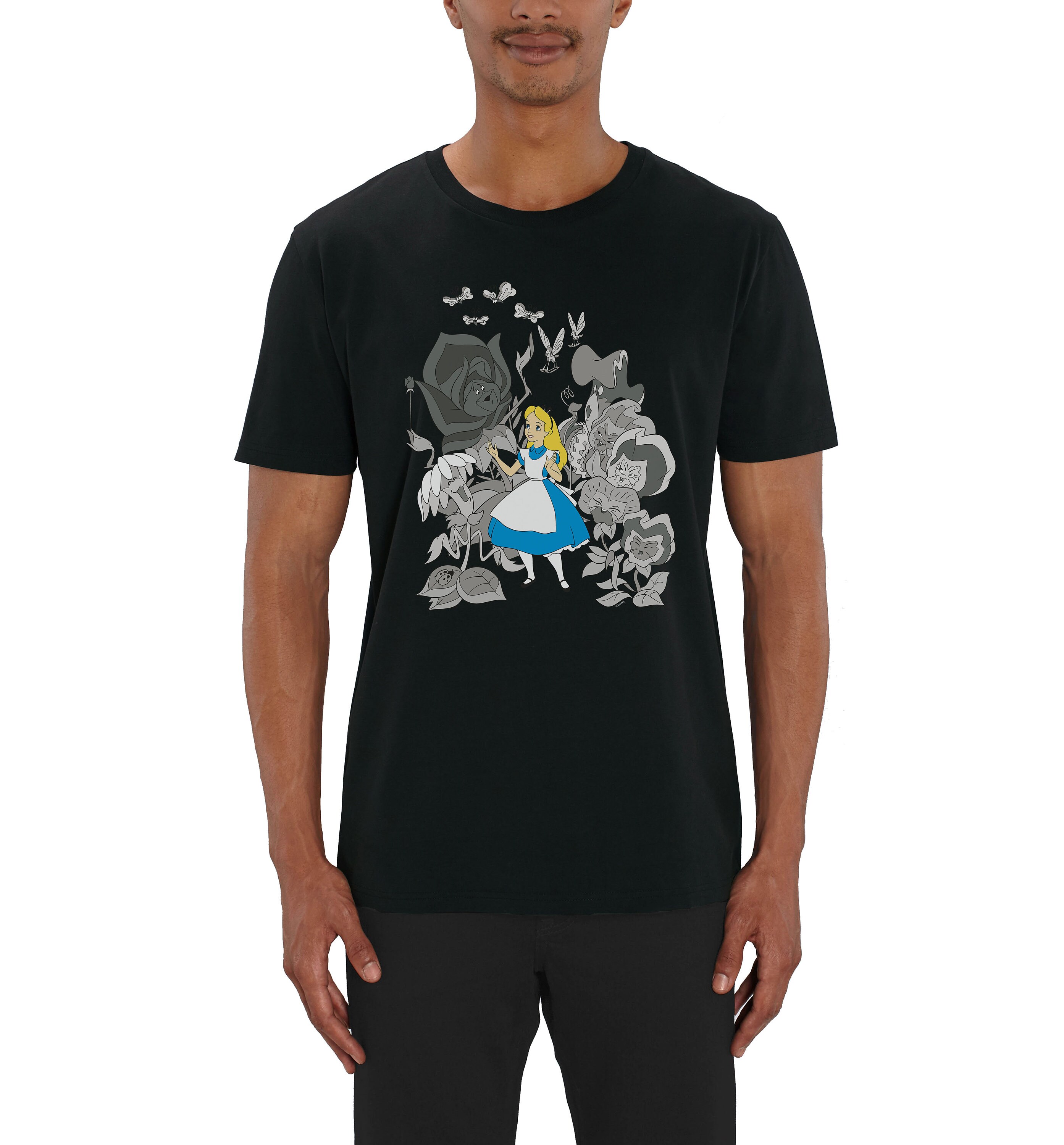 Image of Alice in Wonderland Black & White Flowers Men's T-Shirt