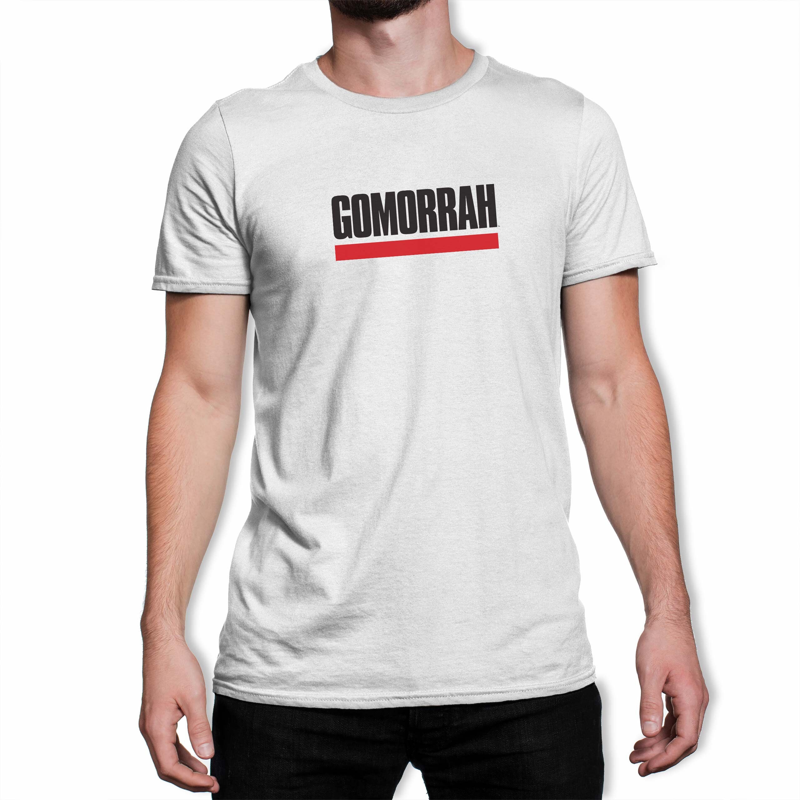 Image of Gomorrah Black Under-Lined Logo Men's White T-Shirt
