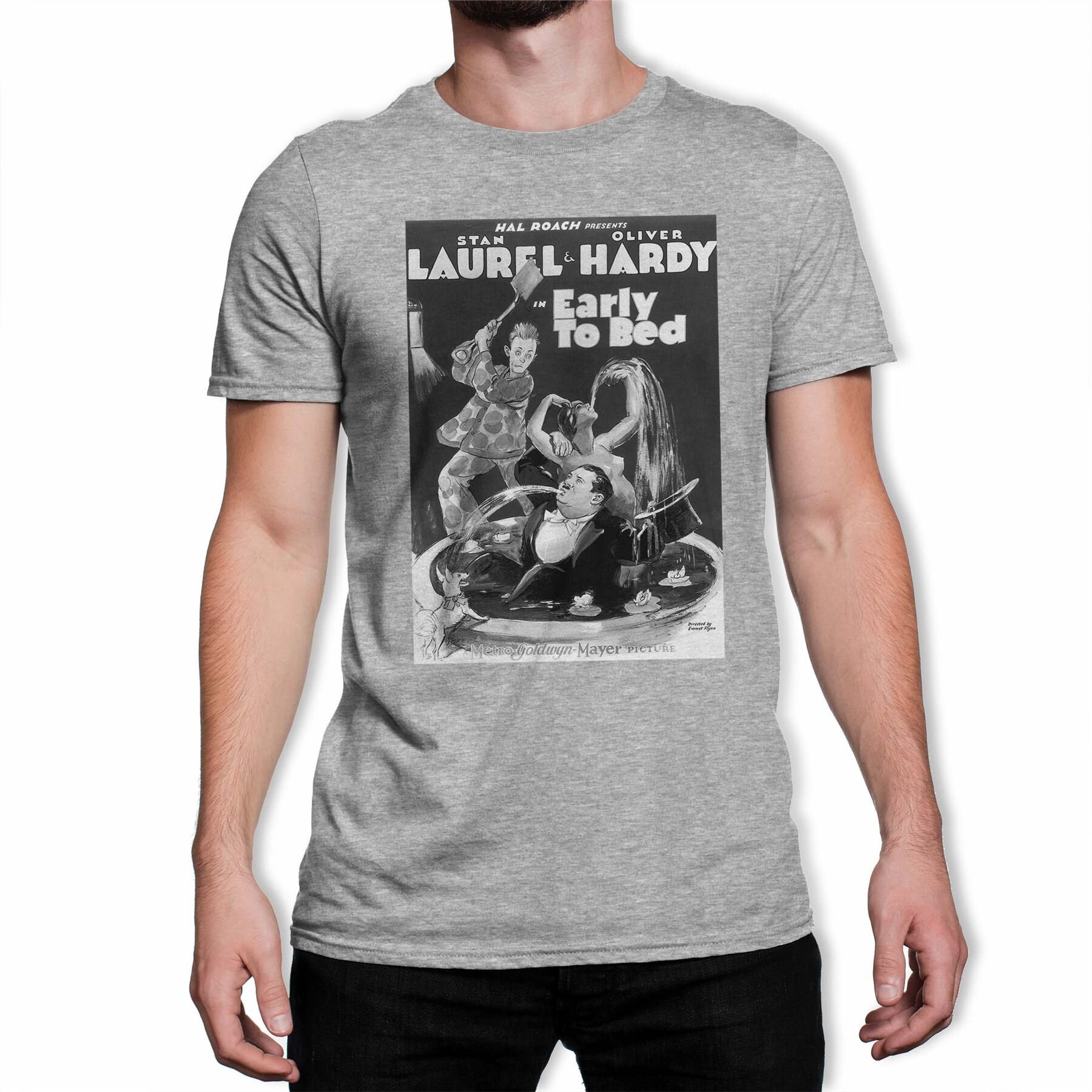 Image of Laurel & Hardy Early To Bed Men's Grey T-Shirt