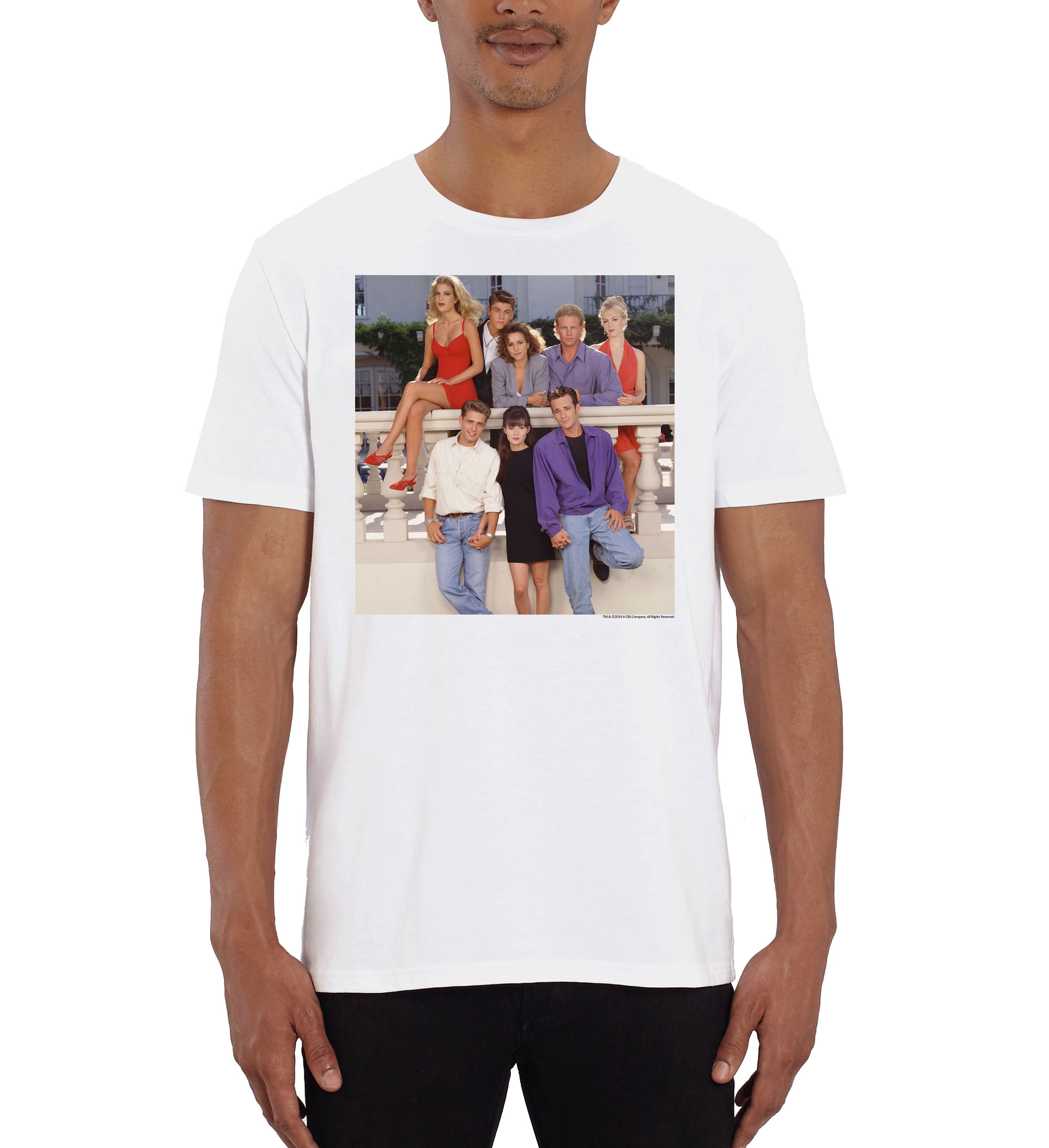 Image of Beverly Hills 90210 Group Cast Photo Men's White T-Shirt