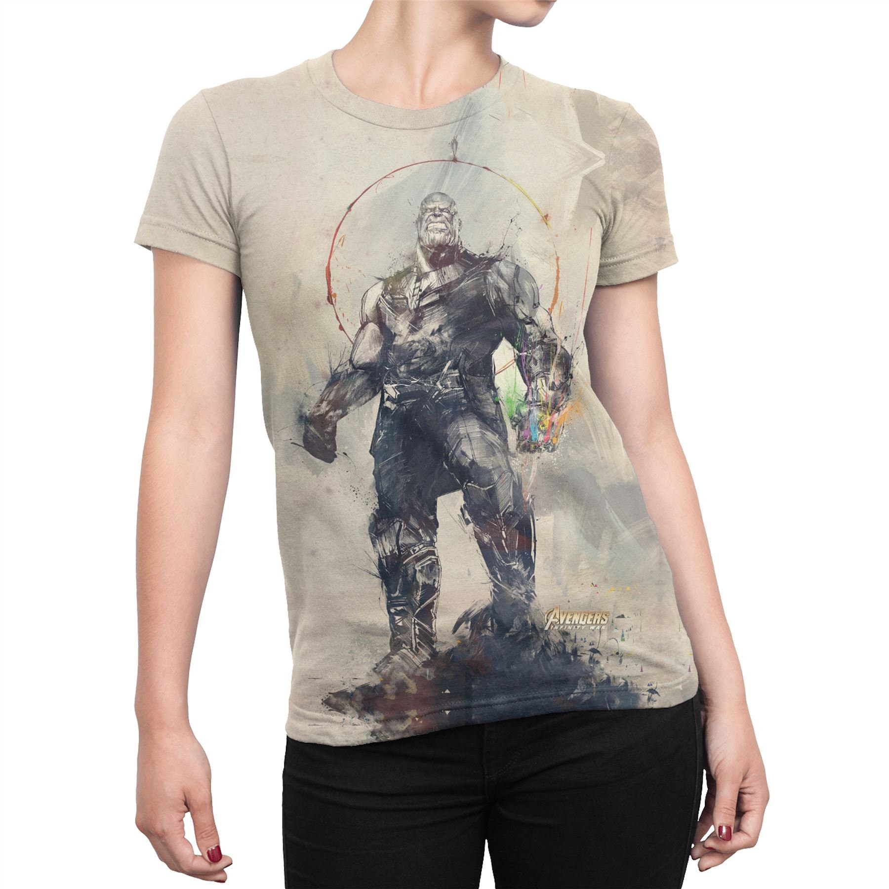 Image of Avengers Infinity War Thanos Battle Stance White Ladies T-Shirt