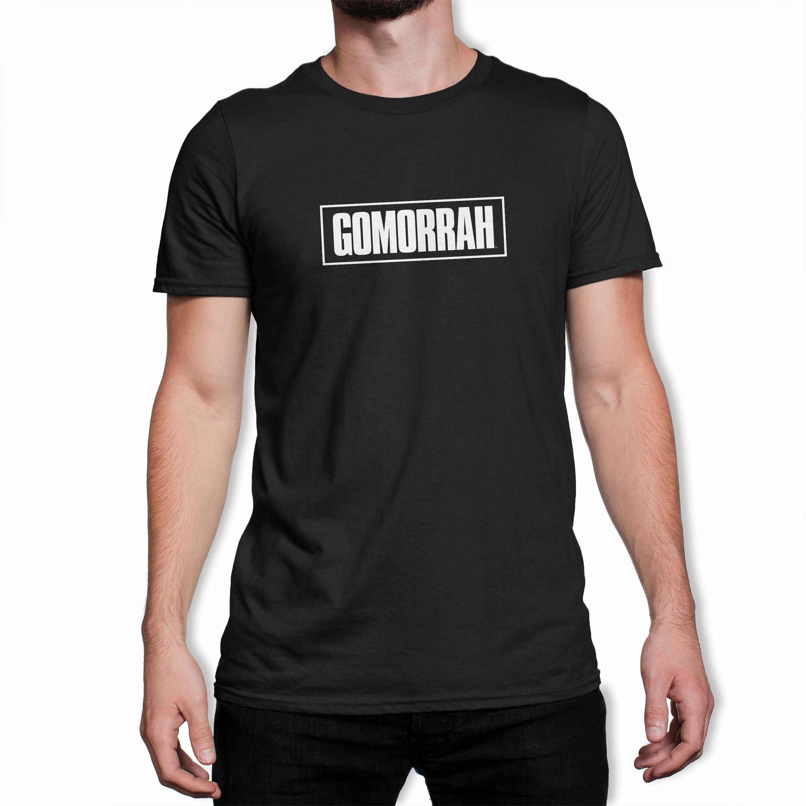 Image of Gomorrah Classic White Logo Men's Black T-Shirt
