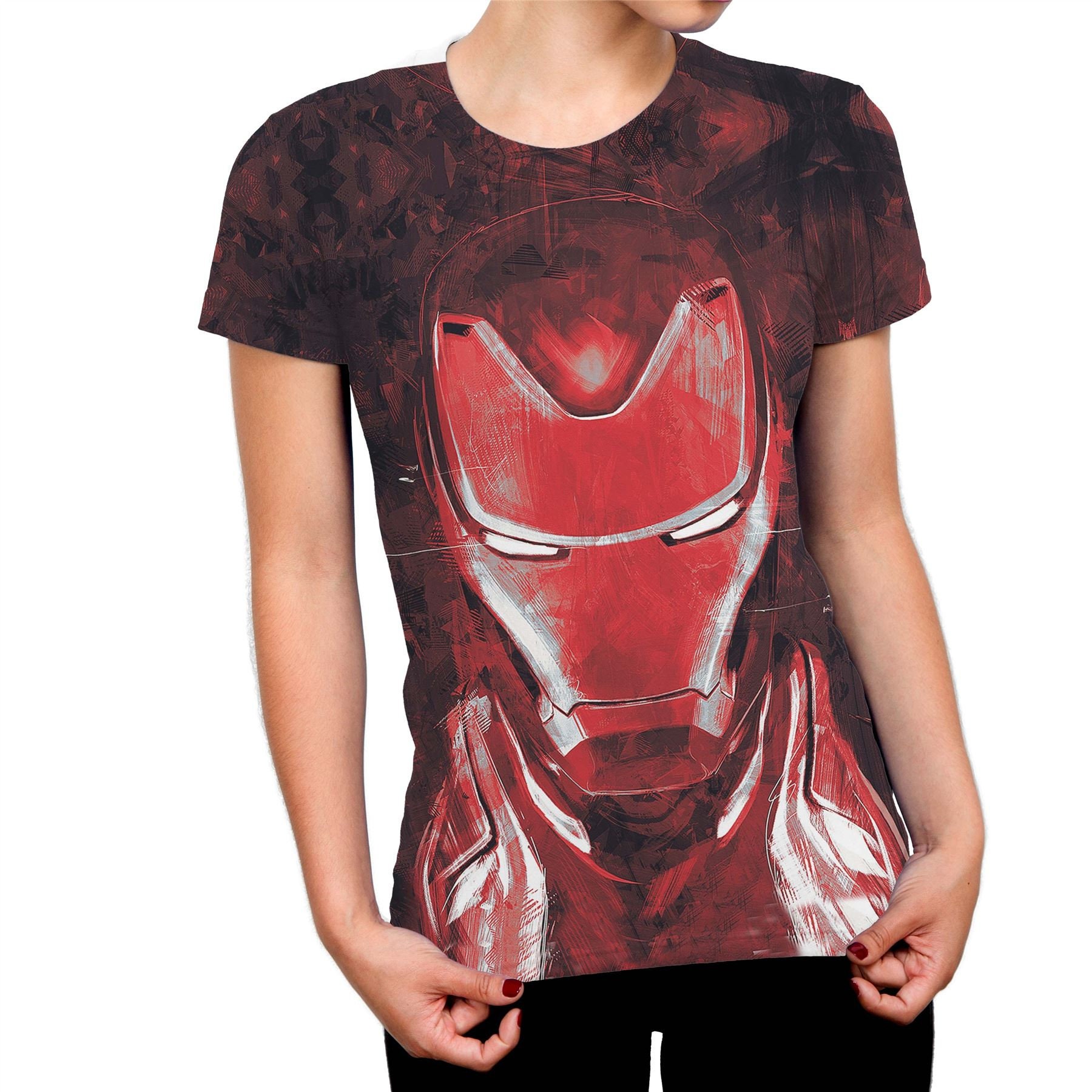 Image of Avengers Endgame Iron Man Ladies Red Sublimation T-Shirt