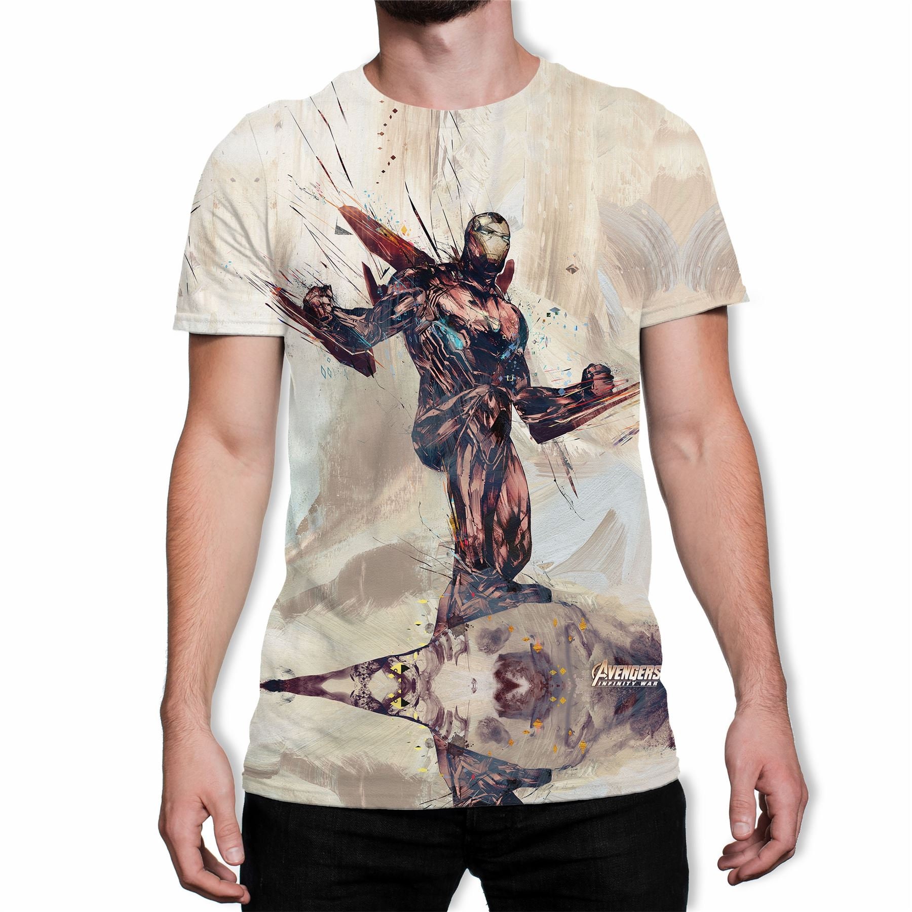 Image of Avengers Infinity War Iron Man Battle Stance White Men's T-Shirt