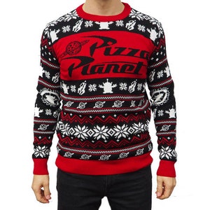 Official Toy Story Pizza Planet Red Knitted Christmas Jumper