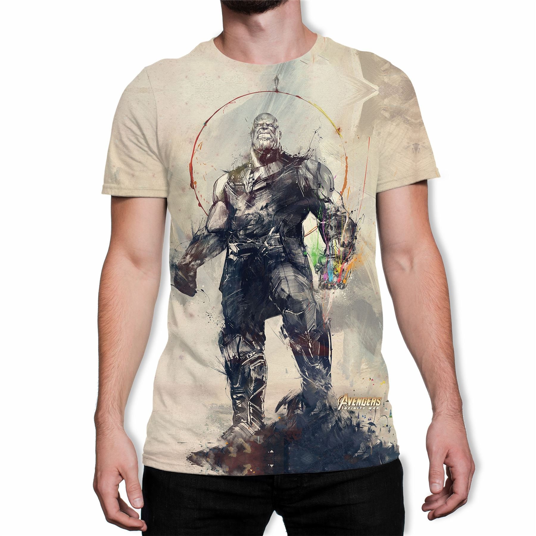 Image of Avengers Infinity War Thanos Battle Stance White Men's T-Shirt