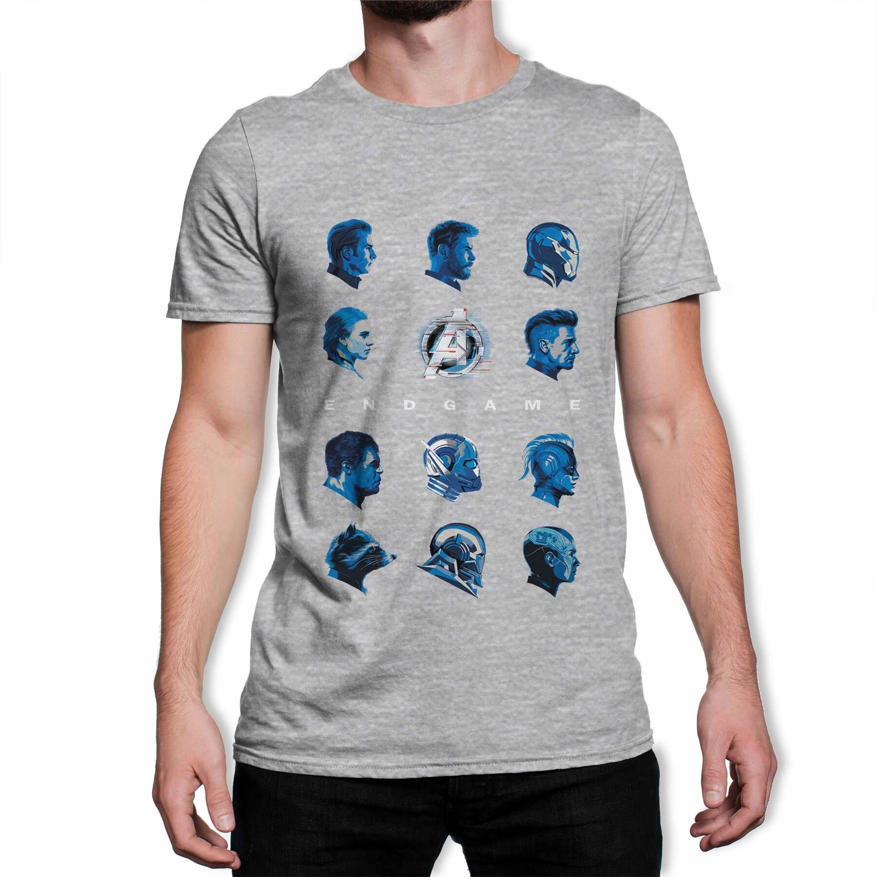 Image of Avengers Endgame Character Heads Men's Grey T-Shirt