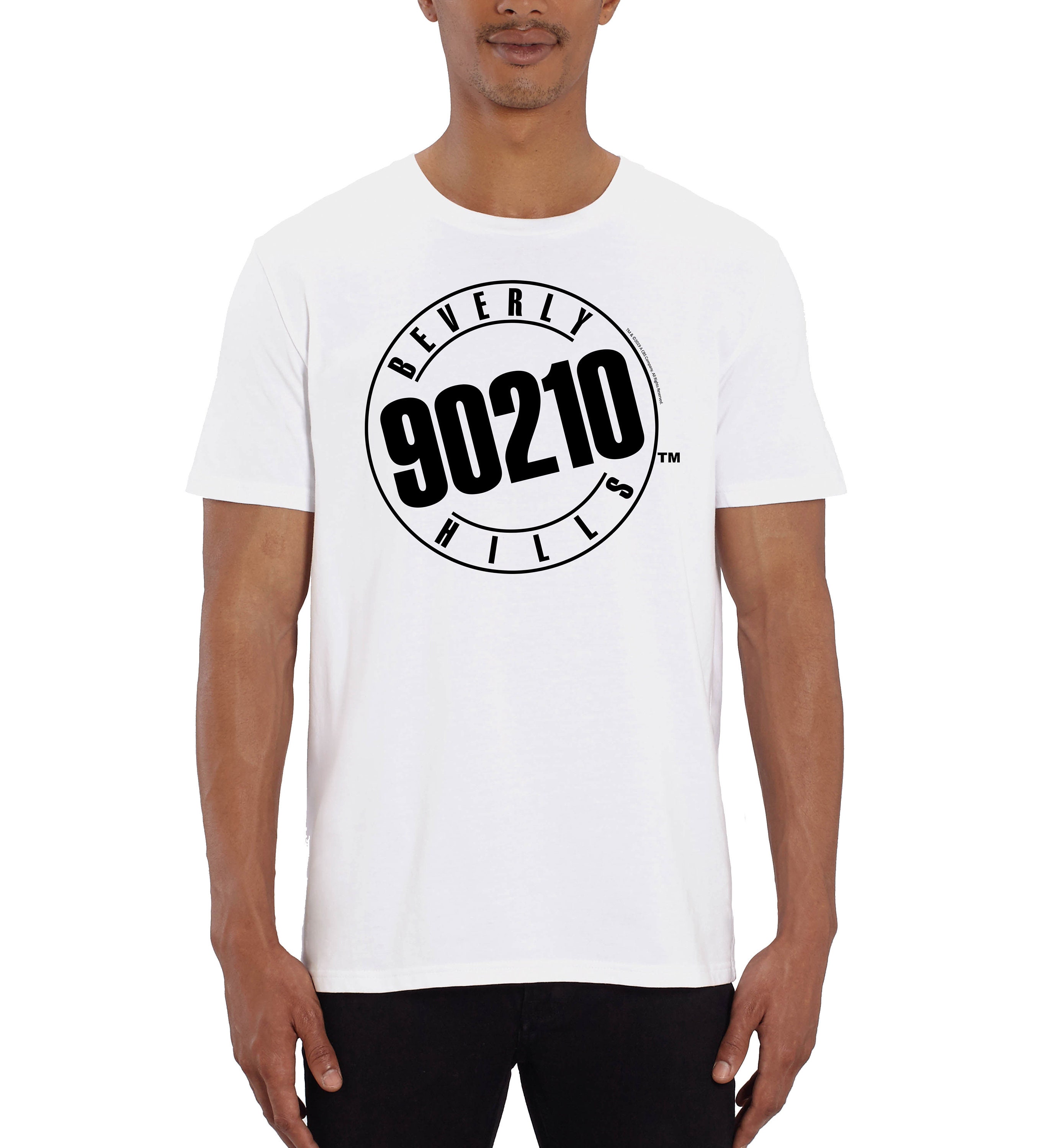 Image of Beverly Hills 90210 Black Logo Stamp Chest Print Men's White T-Shirt