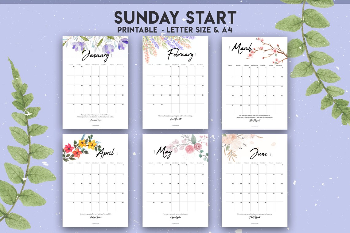 2022 calendar printable with inspirational quotes pretty