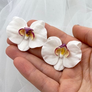 Bridal white orchid earrings, flower stud earrings dangle