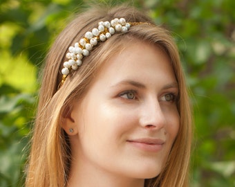 Bandeau de perles de mariée - Accessoires de cheveux de mariage, pièce de tête de mariée de demoiselle d’honneur, bandeau de mariage vintage