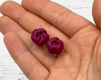 Burgundy ranunculus flower earrings studs red ranunculus earrings