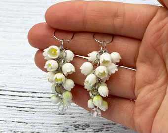 Statement flower earrings lily of the valley bridal earrings, gift for her