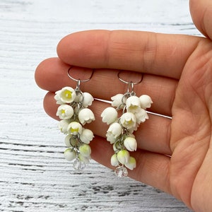 Statement flower earrings lily of the valley bridal earrings, gift for her