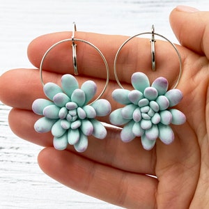Mint succulent dangle earrings polymer clay jewelry