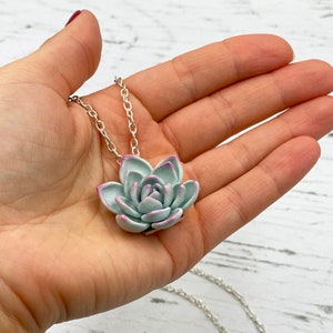 Pale mint succulent necklace for women, flower pendant necklace