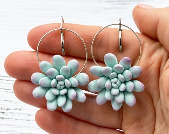 Mint succulent dangle earrings polymer clay jewelry