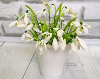 Rustic Table Centerpieces - Artificial Snowdrop Floral Arrangement, Birthday Gift Ideas For Her, Kitchen Table Decor, Table Decorations