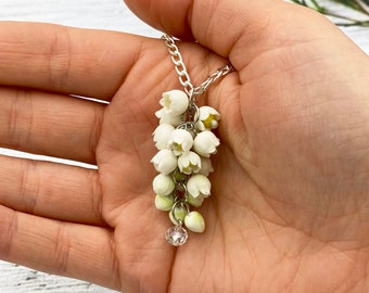 Lily of the valley flower necklace statement floral pendant