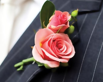 Blush Rose Wedding Boutonniere For Men - Accessories of Handmade Artificial Flowers