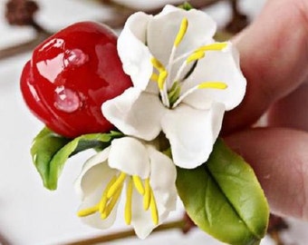 Artificial Cherry Ring - Nature Flower Jewelry, Gift For Her Statement Flower Ring, Red Cherry Jewelry, Unique Floral Ring