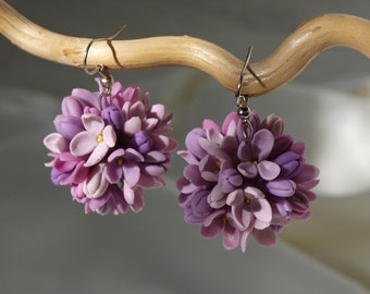 Purple lilac flower earrings unique jewelry floral