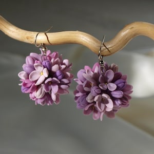 Purple lilac flower earrings