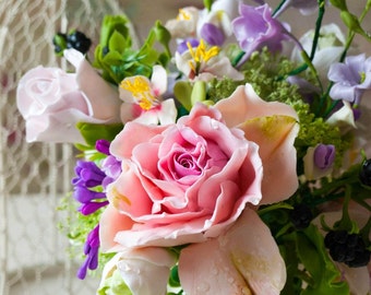 Large Artificial Flower Arrangements In Vase - Vintage Floral Decor, Living Room Home Decor, Birthday Gift For Mom