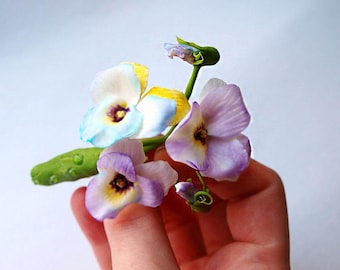 Vintage Flower Brooch Pin - Wedding Pansy Jewelry, Unique Floral Brooch, Purple Wedding Boutonniere For Men