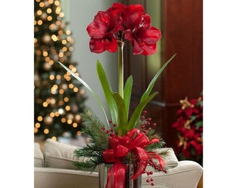 Winter Floral Arrangements Centerpieces - Artificial Red Amaryllis