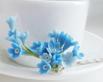 Blue Forget Me Not Flower Hair Pins - Bridal Floral Bobby Pins, Wedding Hair Piece