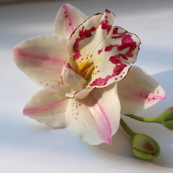 White Pink Orchid Hair Clip - Tropical Flower Hair Piece, Floral Headpiece Comb, Bridesmaid Accessories