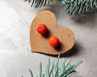 Tiny Christmas orange earrings stud, new year fruit mandarin jewelry