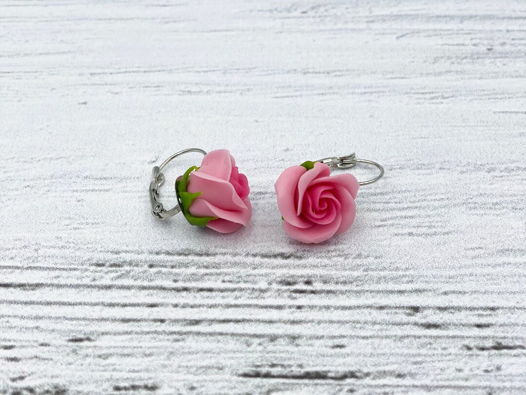 Pink Rose Flower Earrings, Cute Floral Earrings - Etsy UK