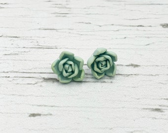 Tiny mint green succulent earrings studs, tiny succulents, nature flower jewelry, stud earrings