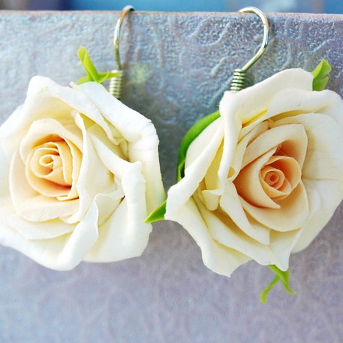 Pink Rose Flower Earrings Romantic Floral Jewelry Nature Etsy