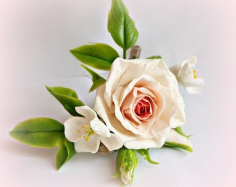 Ivory Rose Hair Comb - Wedding Bridal Hair Piece, Vintage Flower Hair Clip, Bridesmaid Boho Floral Comb
