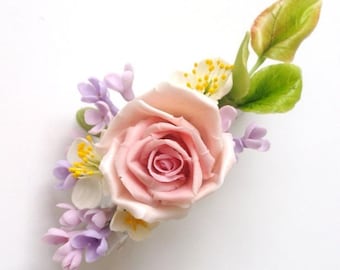 Pastel Pink Rose Wedding Hair Clip - Vintage Bridal Flower Hair Piece