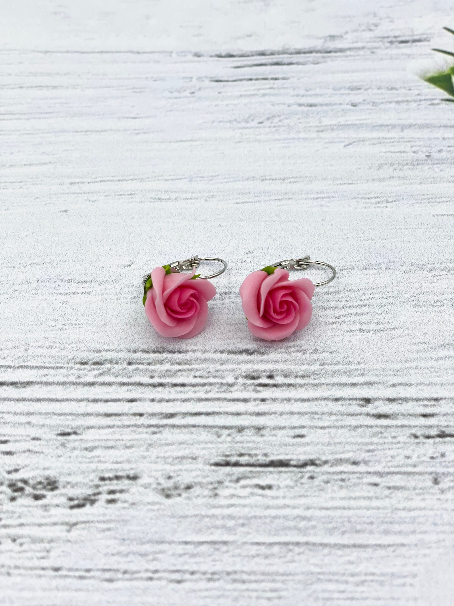 Pink Rose Flower Earrings Cute Floral Earrings Etsy