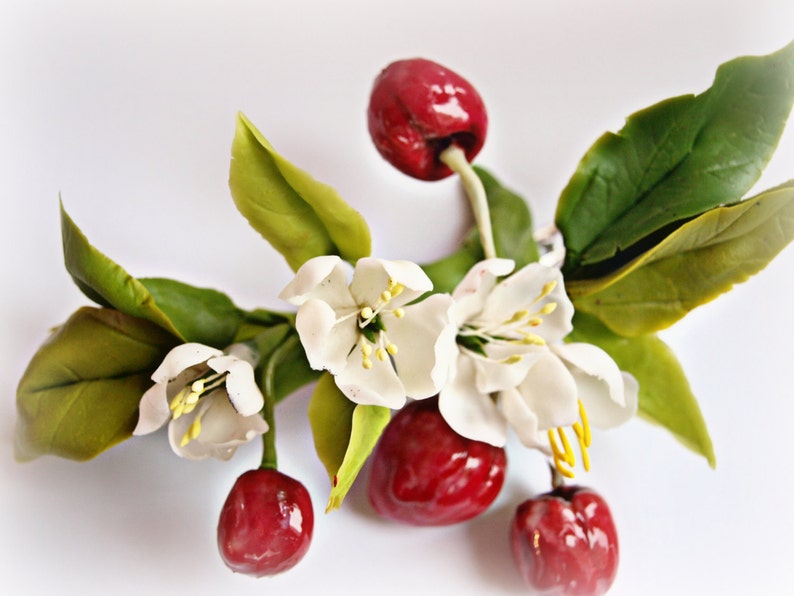 Red cherry hair clip flower barrette