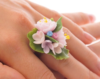 Tiny Flower Ring - Prom Floral Jewelry, Statement Vintage Ring, Birthday Gift Ideas For Her, Nature Botanical Fewelry