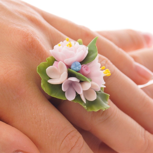 Tiny Flower Ring - Prom Floral Jewelry, Statement Vintage Ring, Birthday Gift Ideas For Her, Nature Botanical Fewelry