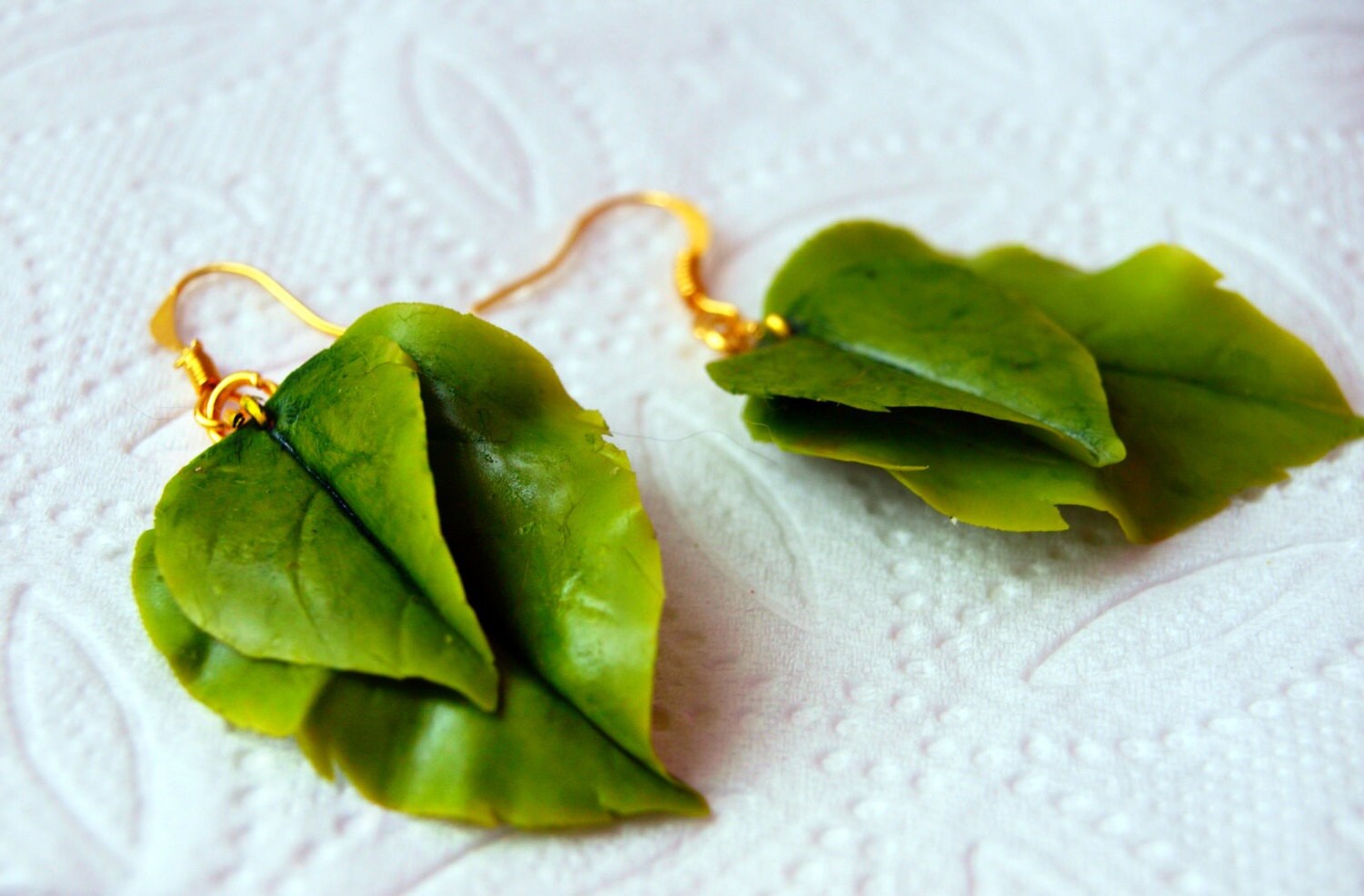 Vintage Leaf-Shaped Earrings with Green Gemstones