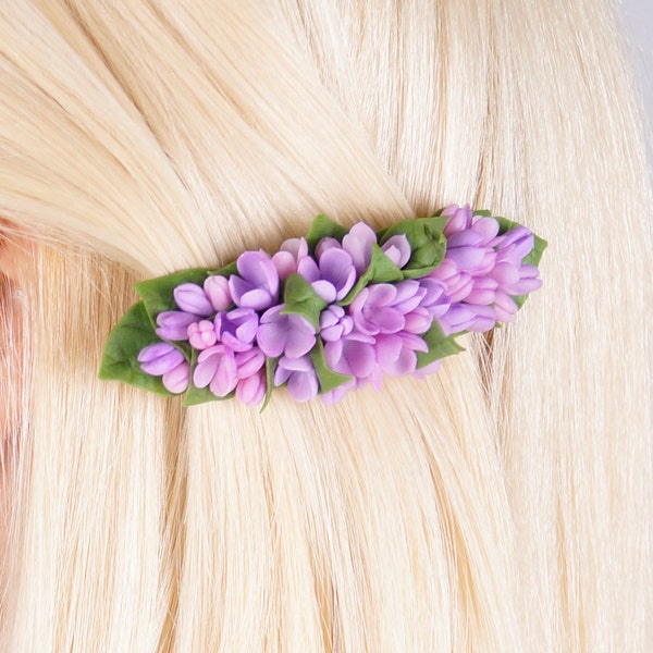 Lilac flower barrette floral hair clip for women