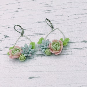 Mint green succulent earrings, flower dangle earrings image 7