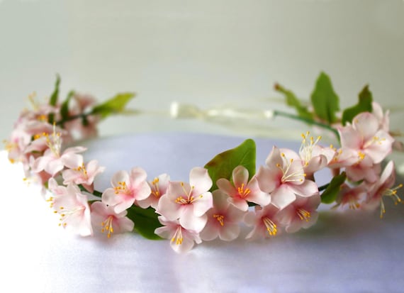 Floral hair wreath Woodland hairpiece Flower girl headpiece Bridal flower crown Summer hair accessory Cherry blossom hair wreath Boho style