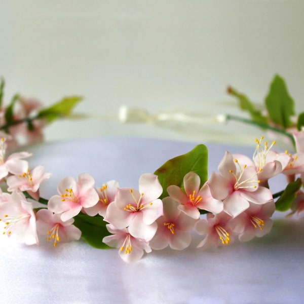 Cherry Blossom Fairy Flower Girl Crown - Wedding Bridal Hair Piece, Boho Pink Floral Crown